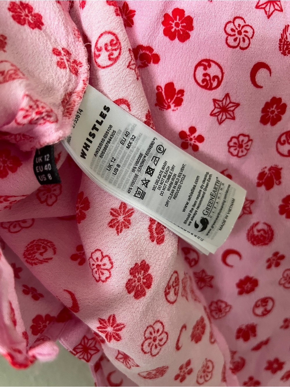 Whistles Pink Moon Floral Frill Sleeve Top Size 8 - Picture 6 of 6